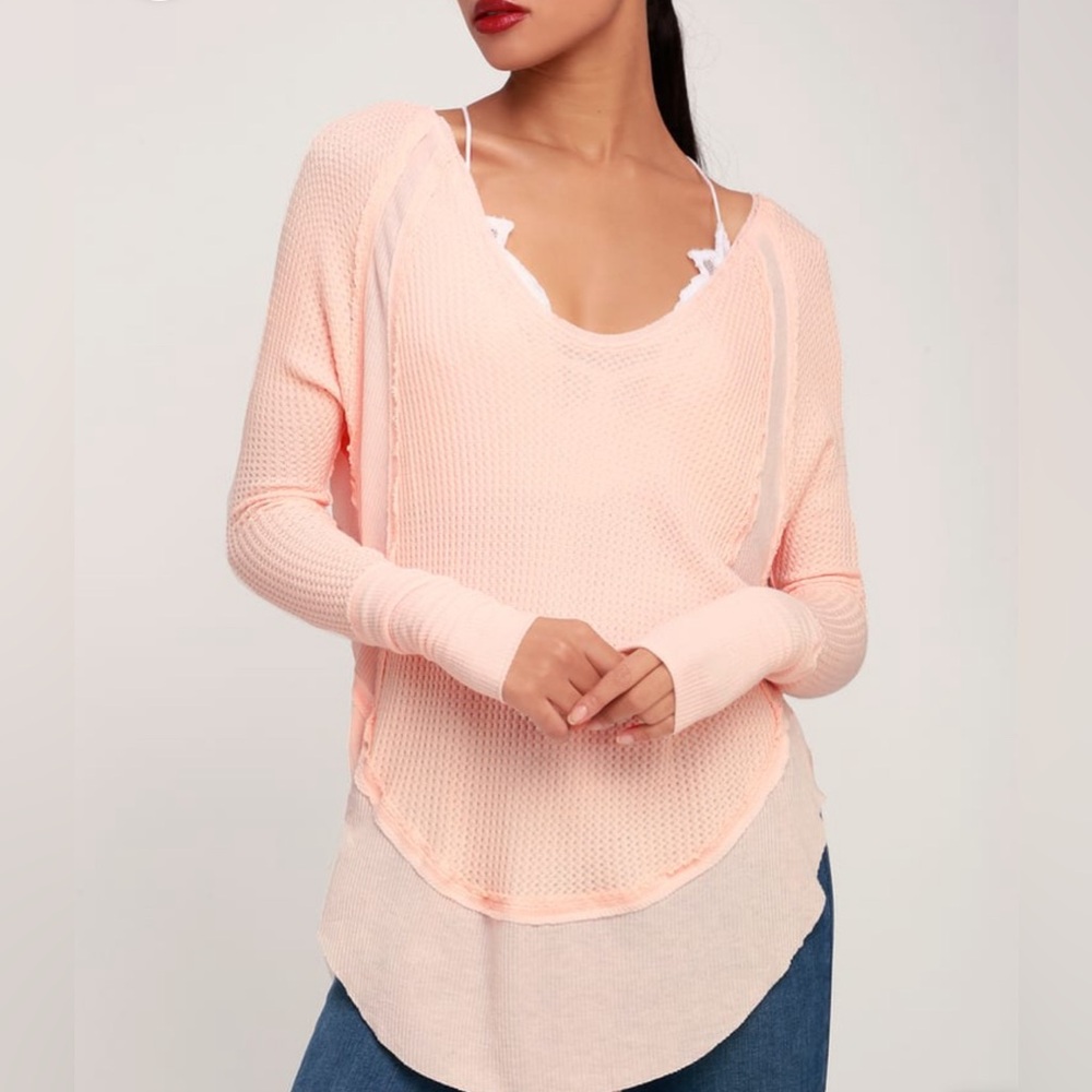 Free People Catalina Light Peach Long Sleeve Thermal Top Size XS